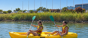Students enjoying a an activity (kayak) in Canal Olimpic,