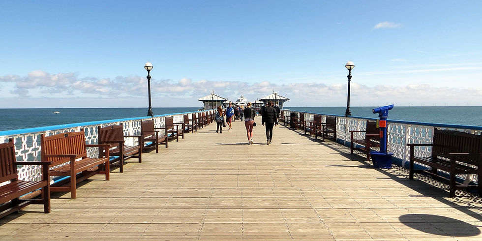 People walking on the boardwalk of Llandudno Pier