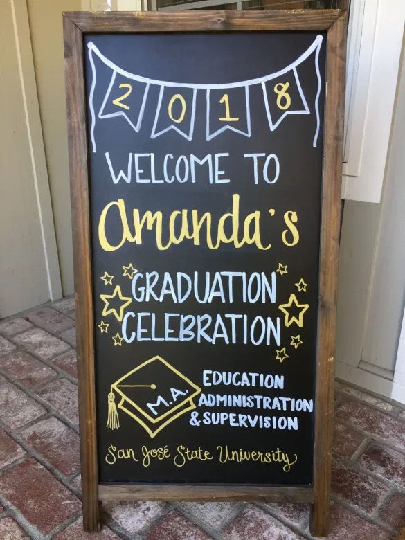 Chalkboard sign for graduation party