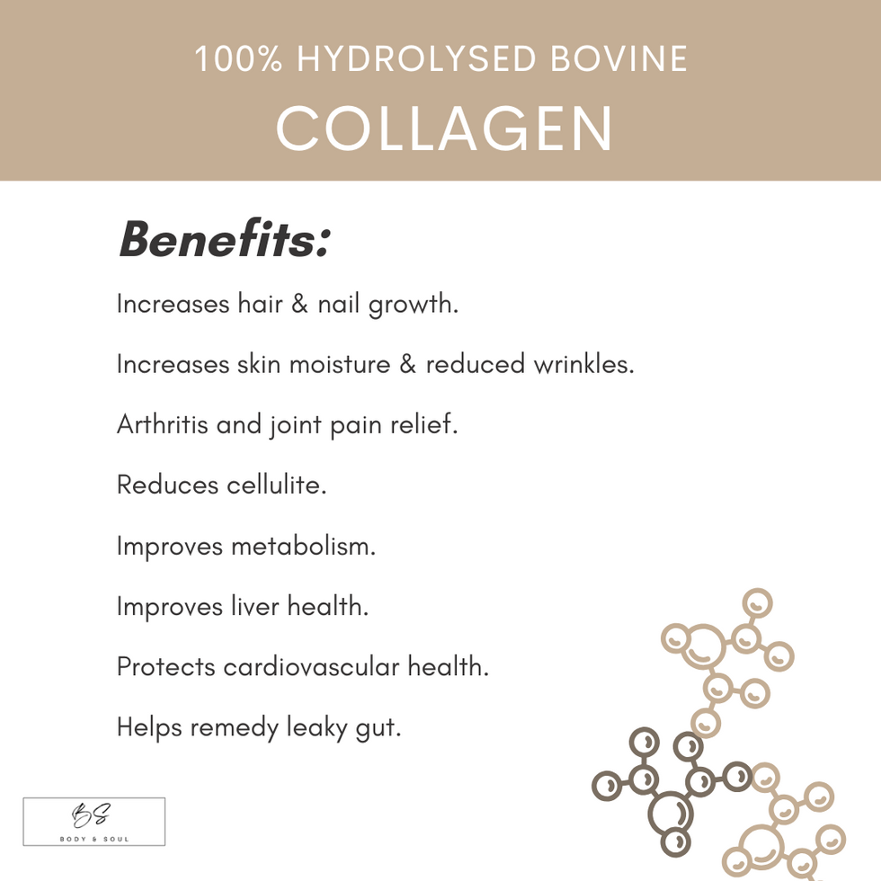 Benefits of hydrolyzed bovine collagen, including improved skin, hair, and joint health.