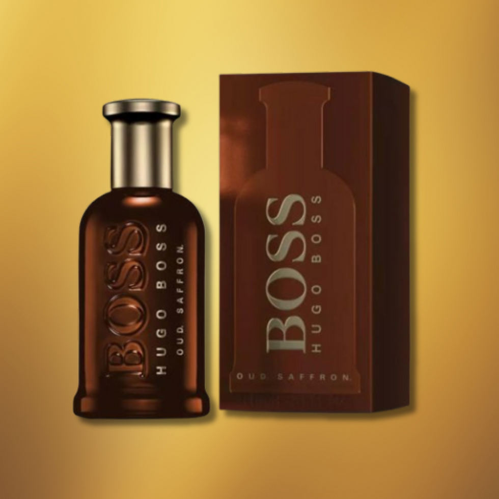Hugo Boss Bottled Oud Saffron EDP 100ml men's perfume bottle.