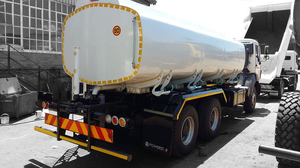 Rear side view of Tanker truck body showing robust, leak-proof construction.