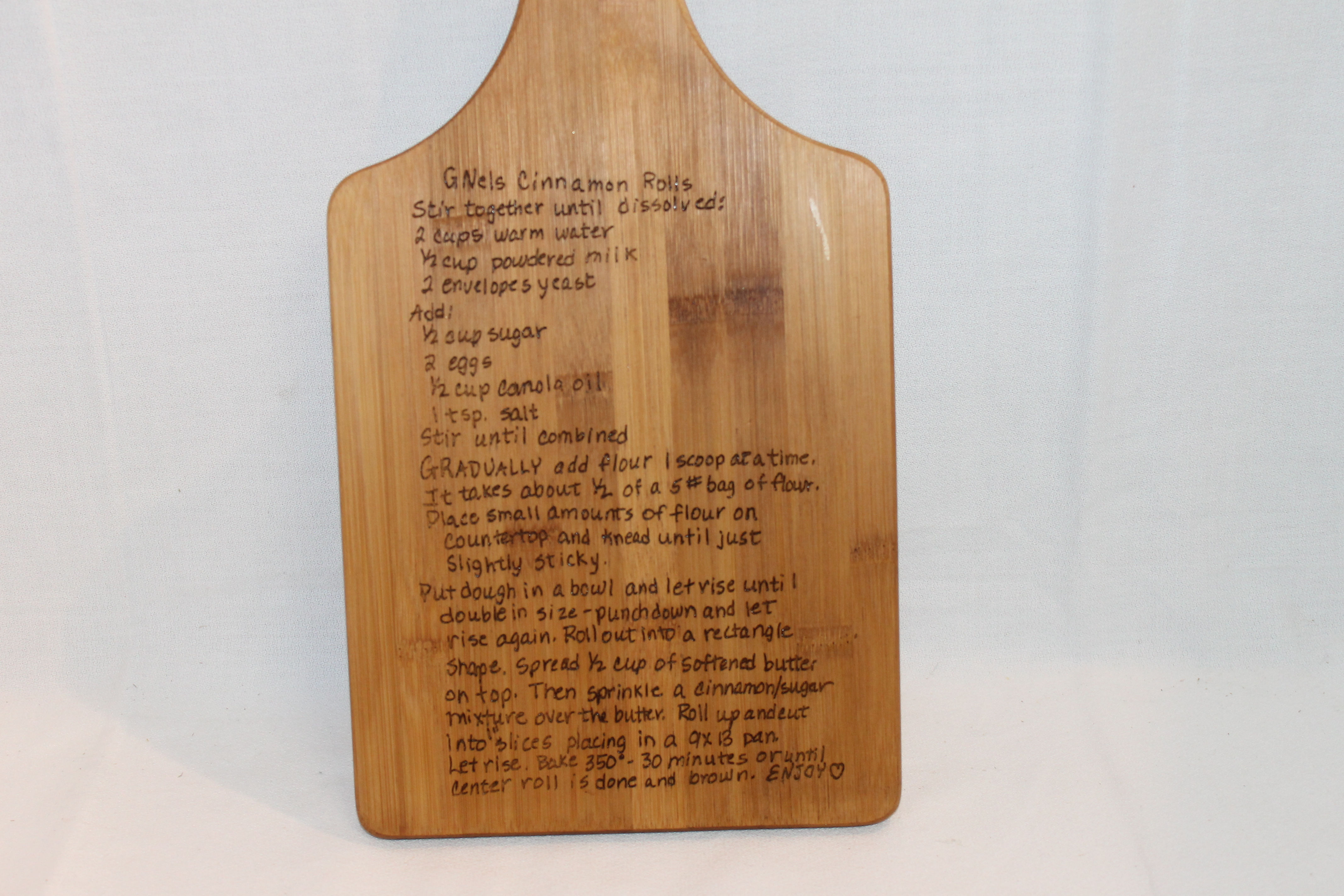 Bamboo Paddle Cutting Board - Laser Engraved - Handwritten Recipe