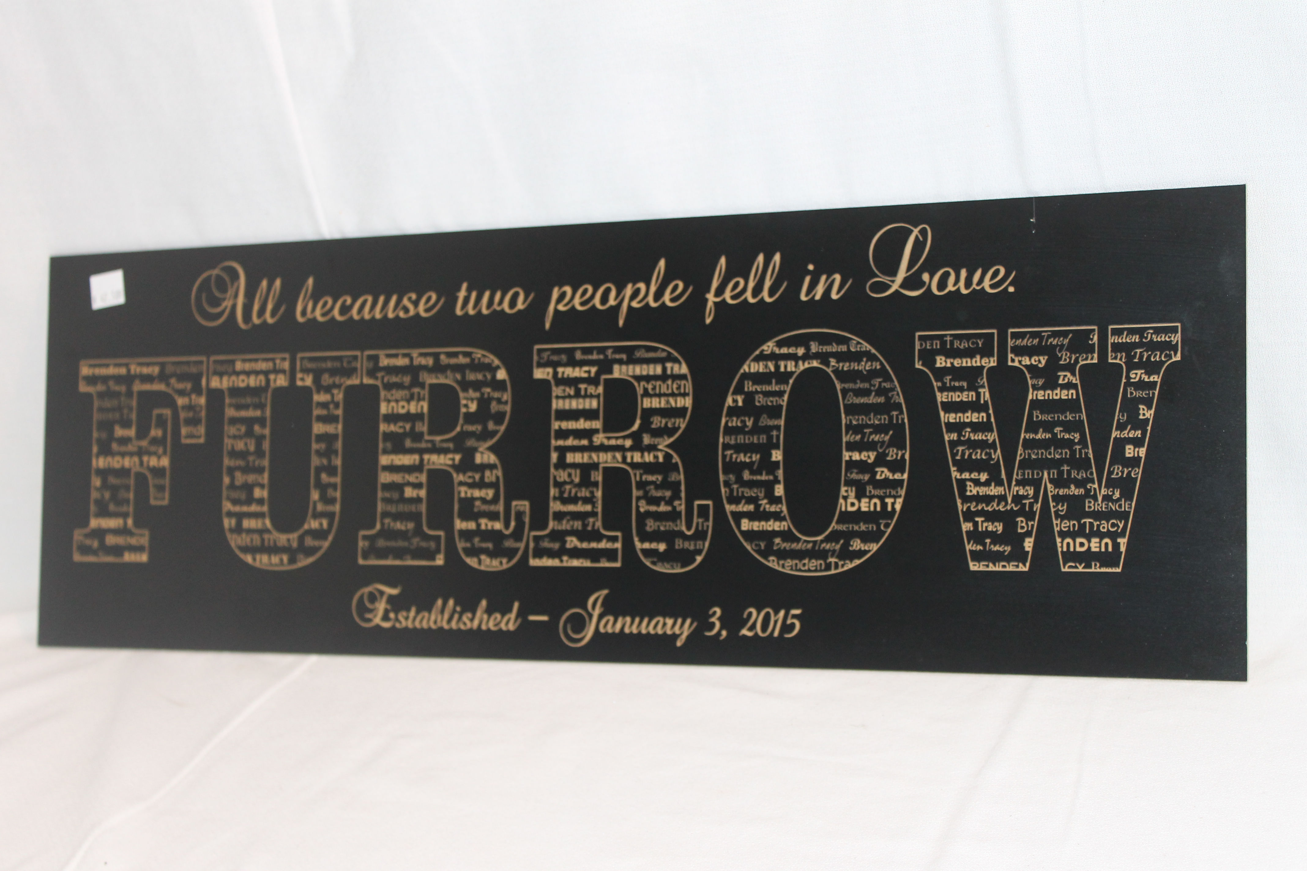 laser engraved wedding established name board