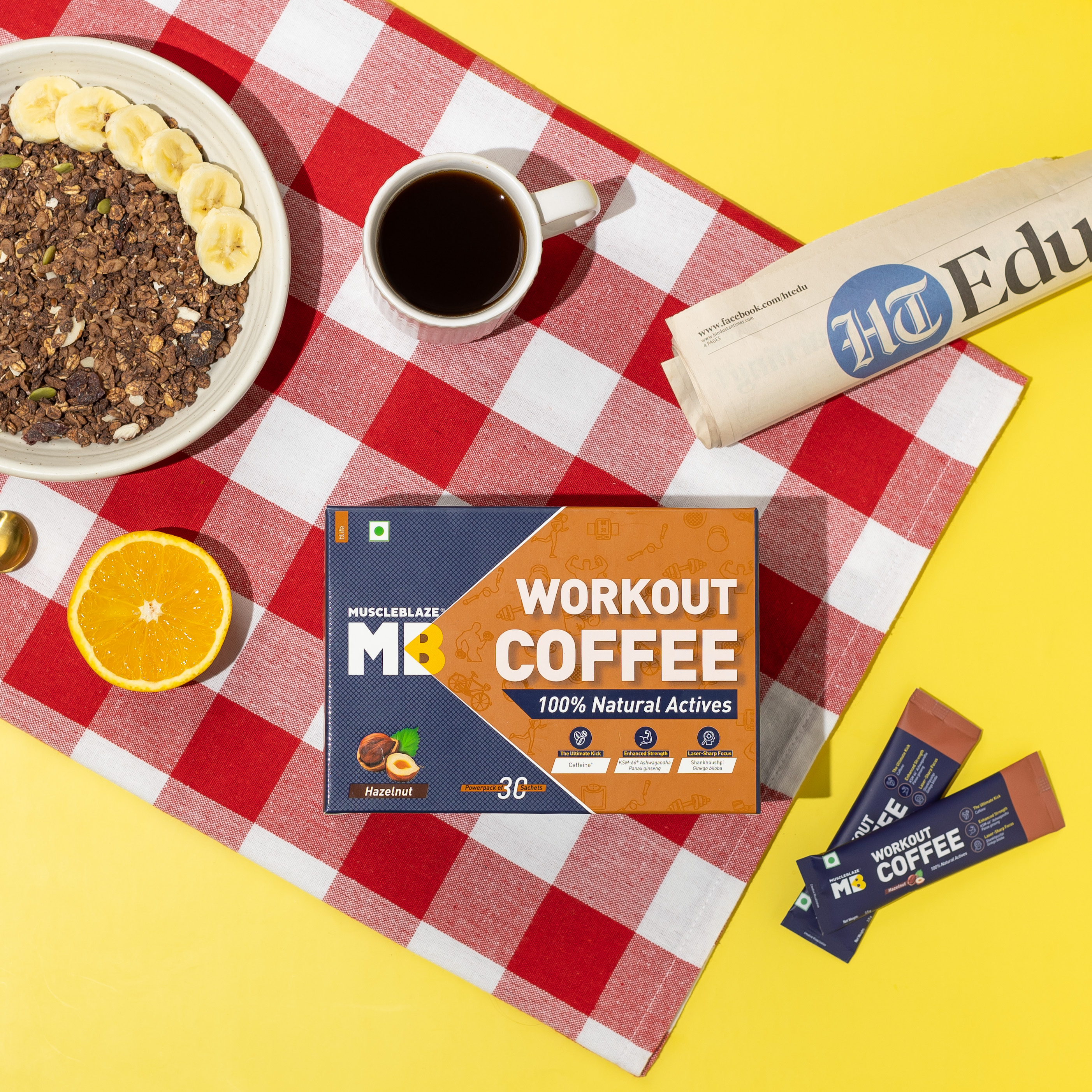 Product photography and styling for MuscleBlaze workout coffee