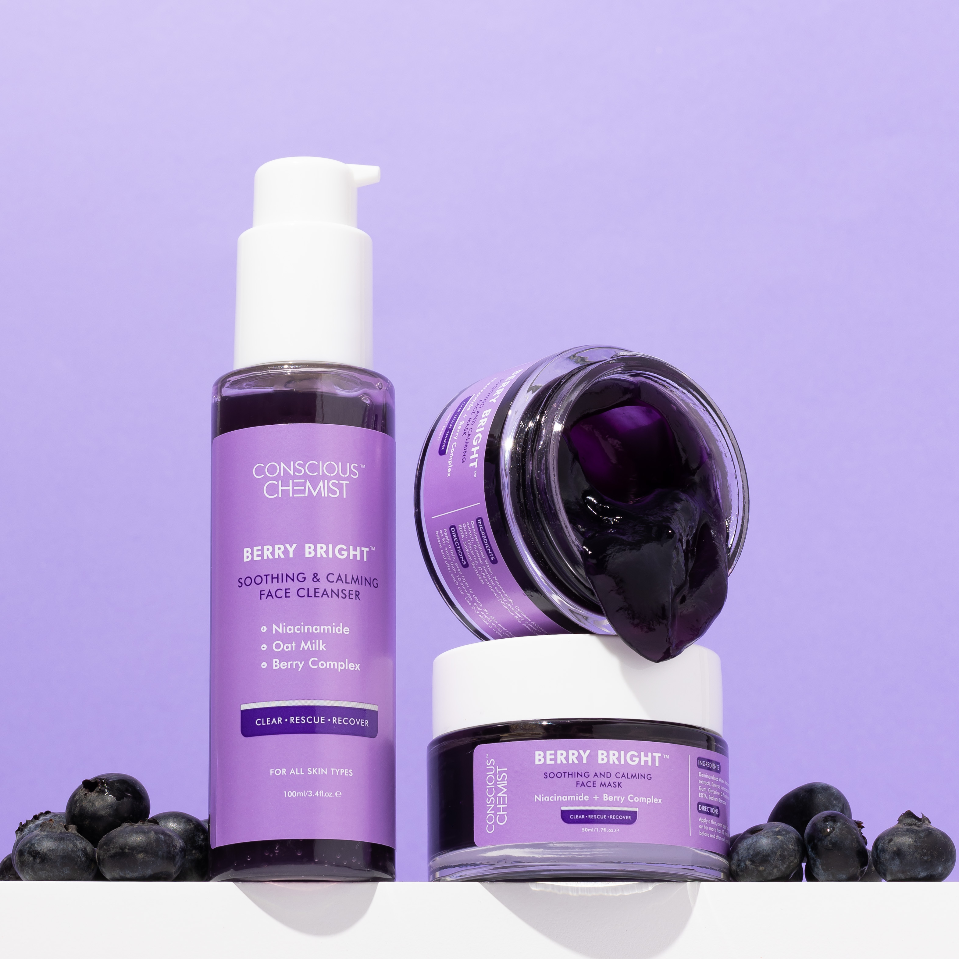 Product photography and styling for Conscious Chemist Berry face cleanser