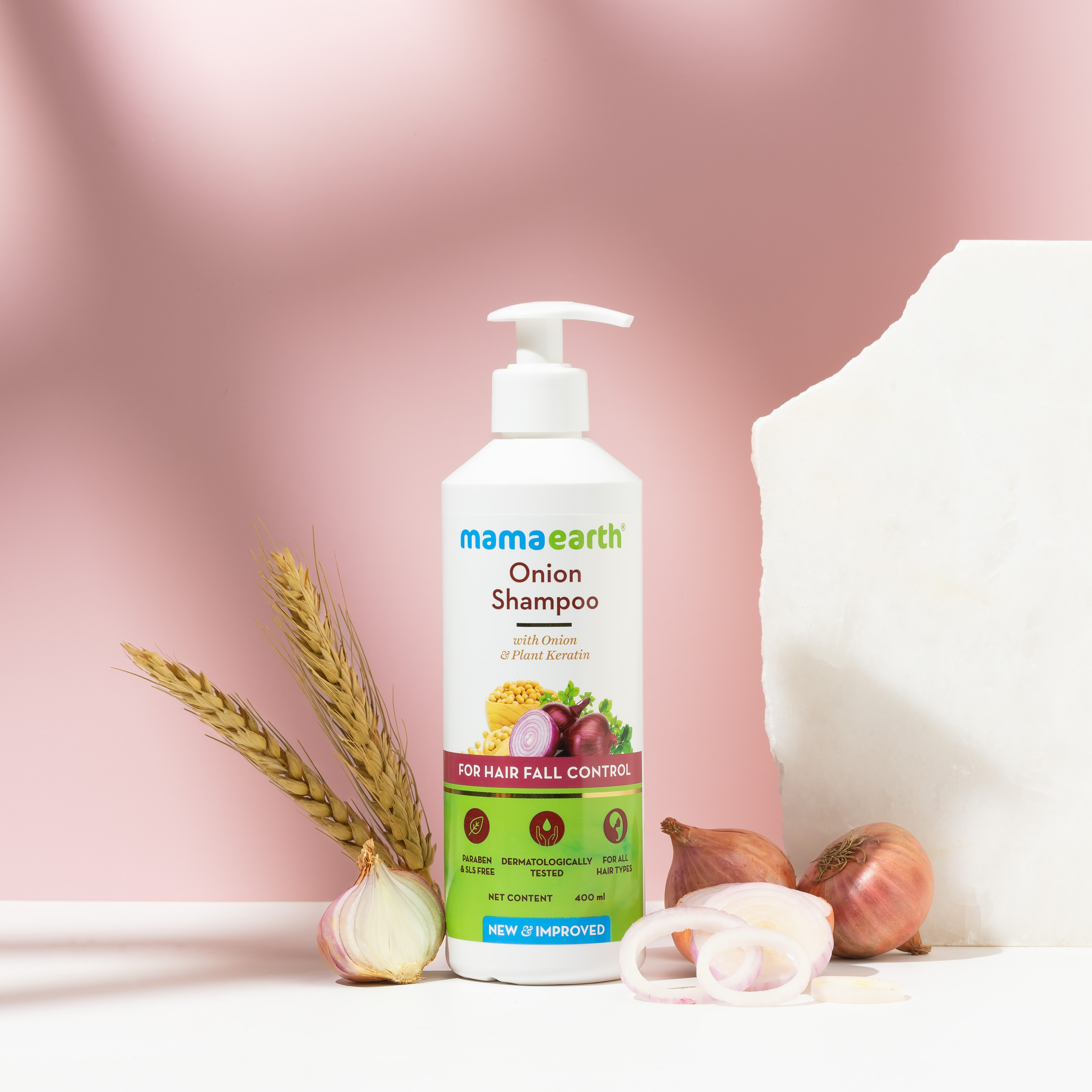 Product photography and styling for Mamaearth Onion Shampoo