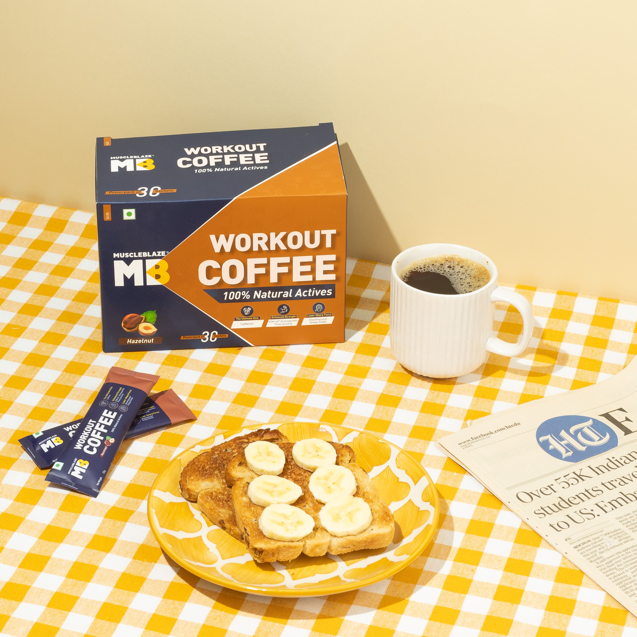 Product photography and styling for MuscleBlaze workout coffee