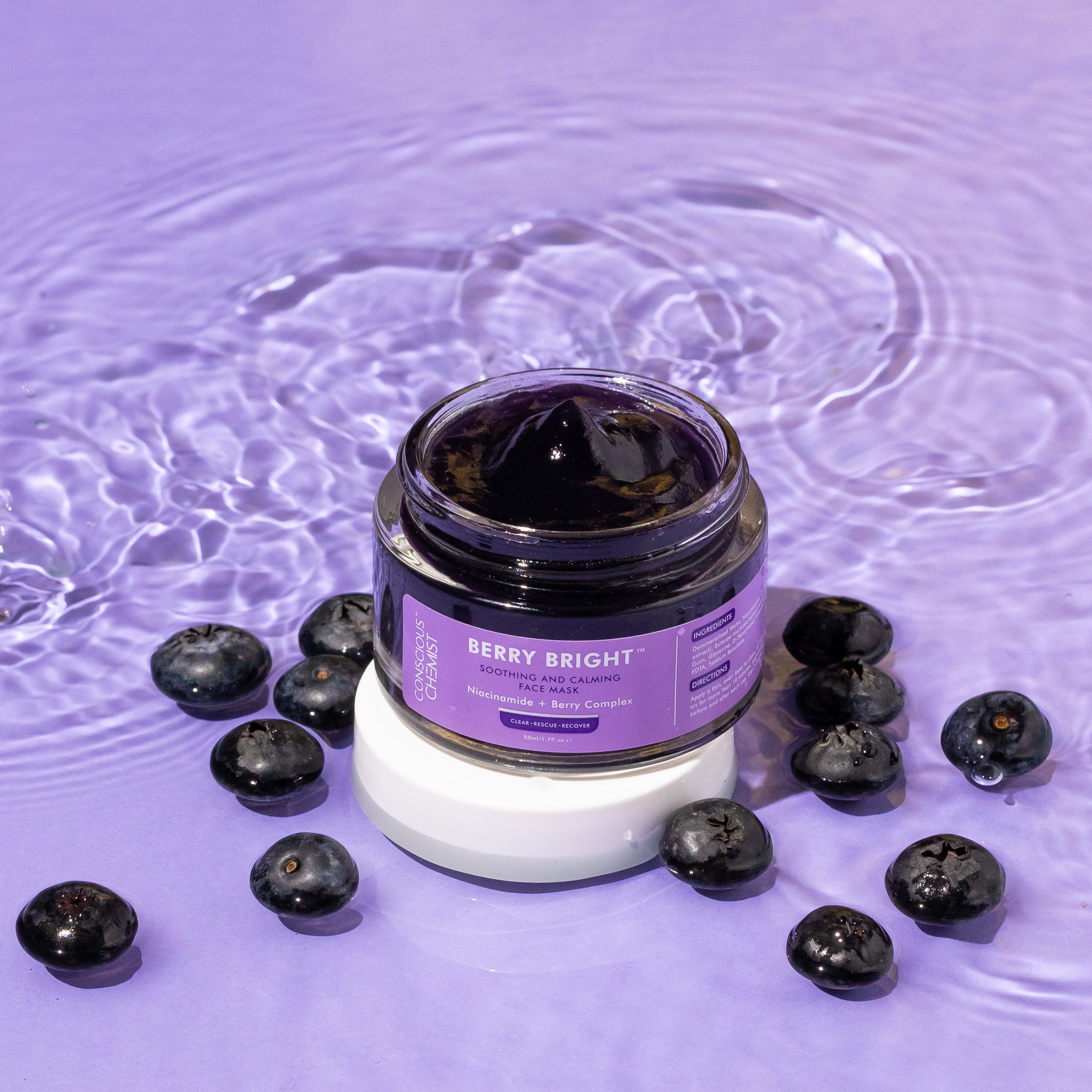 Product photography and styling for Conscious Chemist Berry face mask