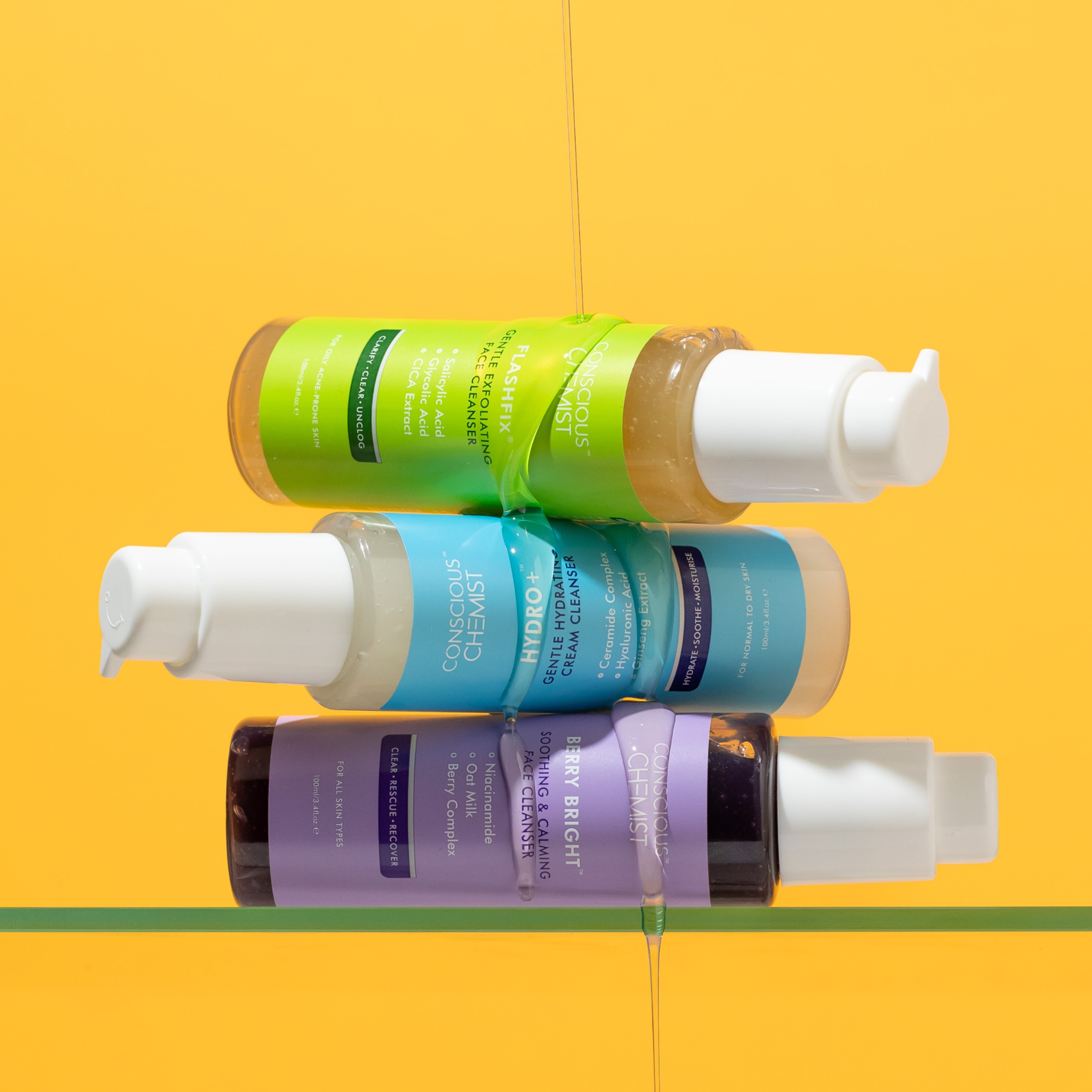 Product photography and styling for Conscious Chemist face cleansers