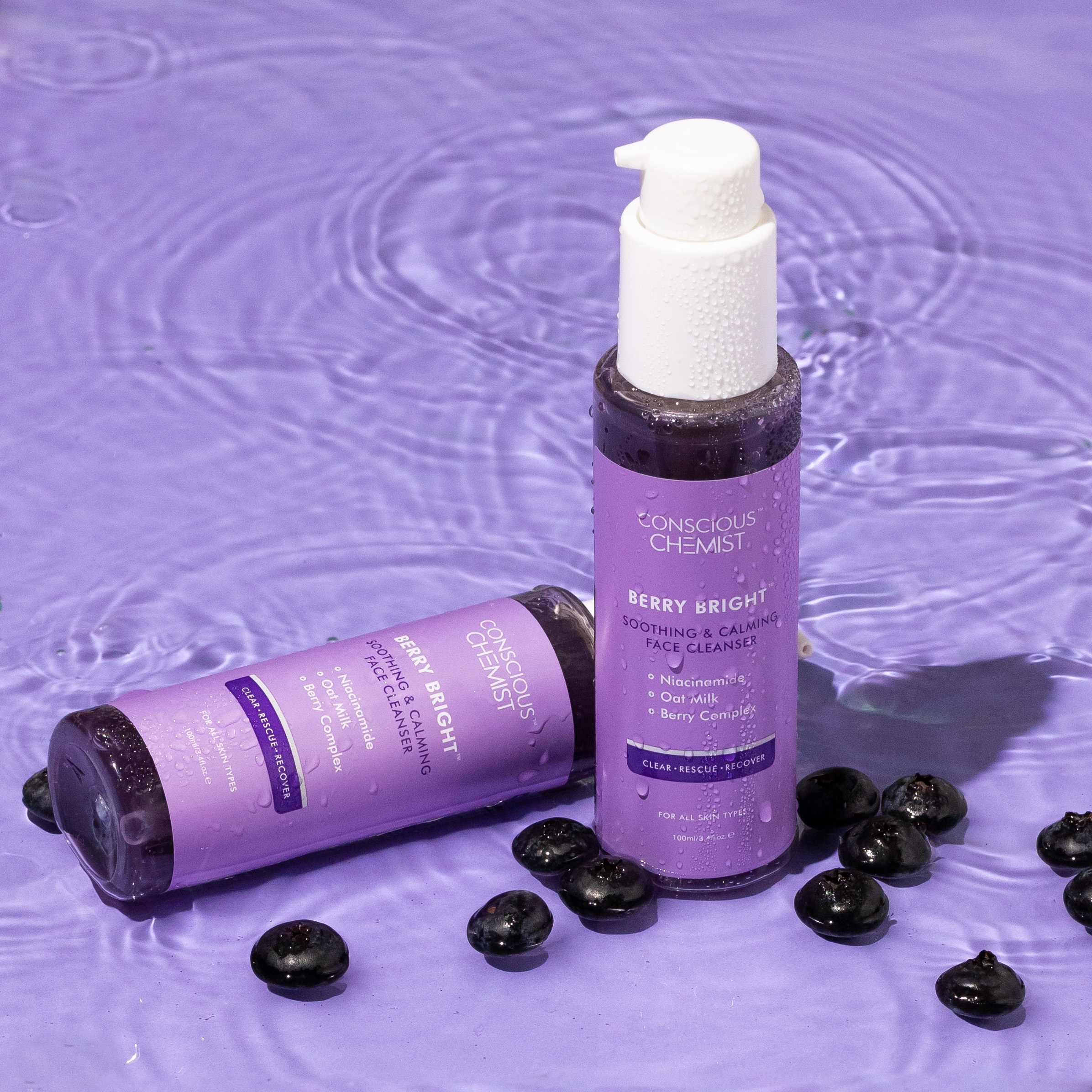 Product photography and styling for Conscious Chemist Berry face cleanser