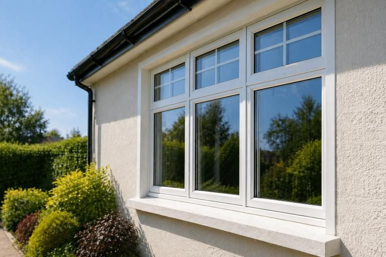  Exterior window cleaning Eastbourne – clean residential home window, showcasing a well-maintained property in natural daylight.