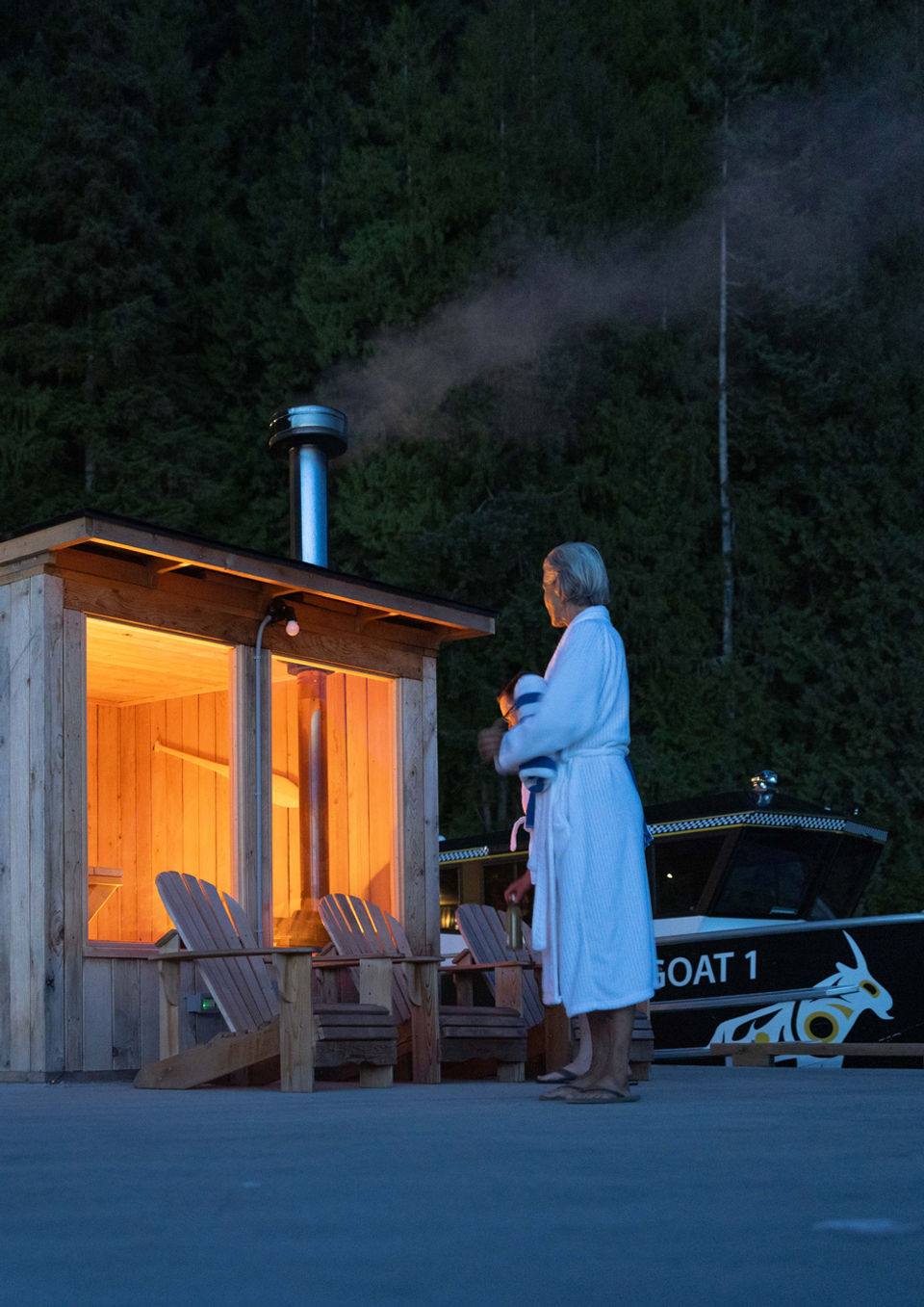 Woodfire Sauna at Klahoose Wilderness Resort