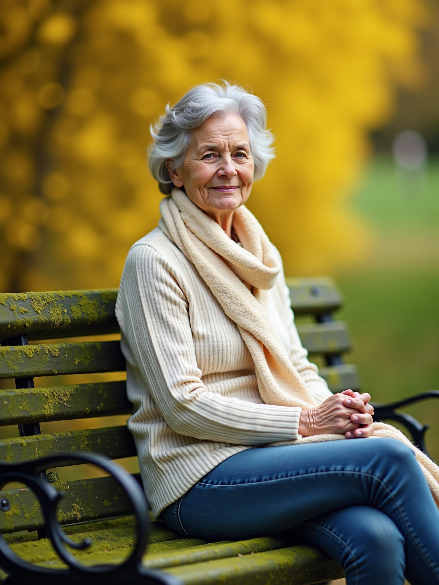 elderly lady sitting on a bench