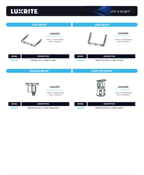 Thumbnail: LR40350 50W FLOOD LIGHT WATTAGE SELECTABLE 3CCT KNUCKLE MOUNT