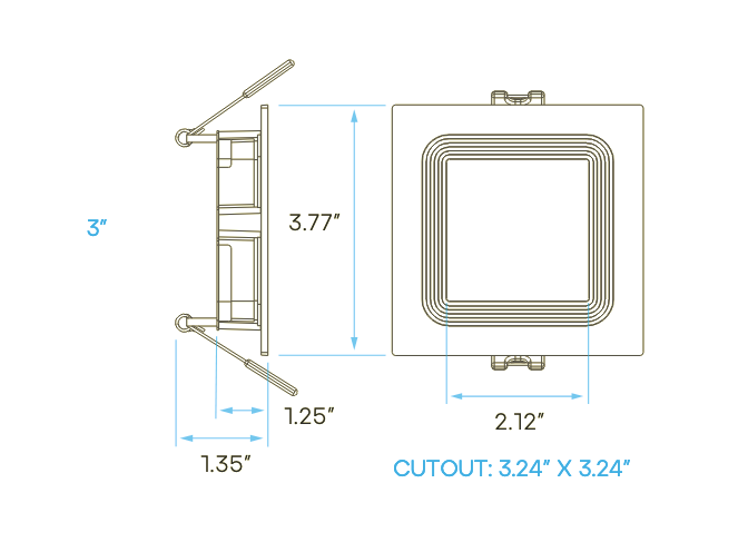 Thumbnail: LR23738 3" Mini Panel Square 5CCT High Power - Step Baffle Trim