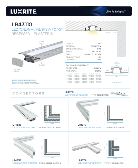 LR43110 96" RECESSED PLASTER-IN CHANNEL
