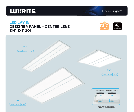 LR25707 2X4 DESIGNER PANEL - 3CCT & WATTAGE SELECTABLE