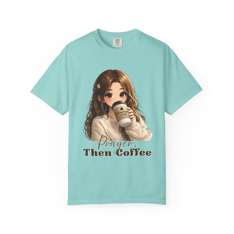 Thumbnail: Prayer, Then Coffee Graphic Tee – Cozy Faith