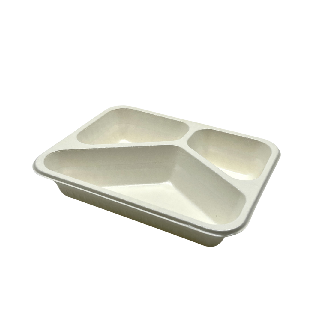 Plateau repas en pulpe de bois recyclable et compostable de 3 compartiments