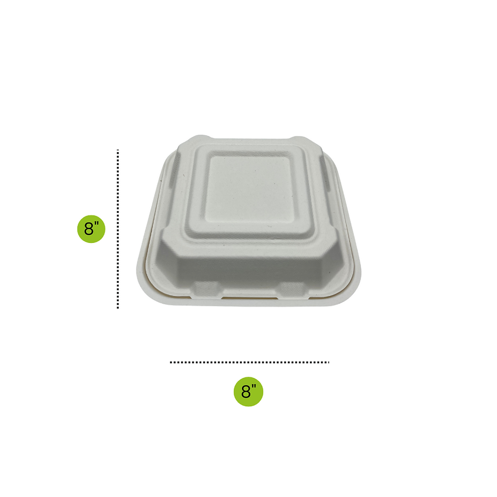 Clamshell en bagasse carrée 8x8x3"