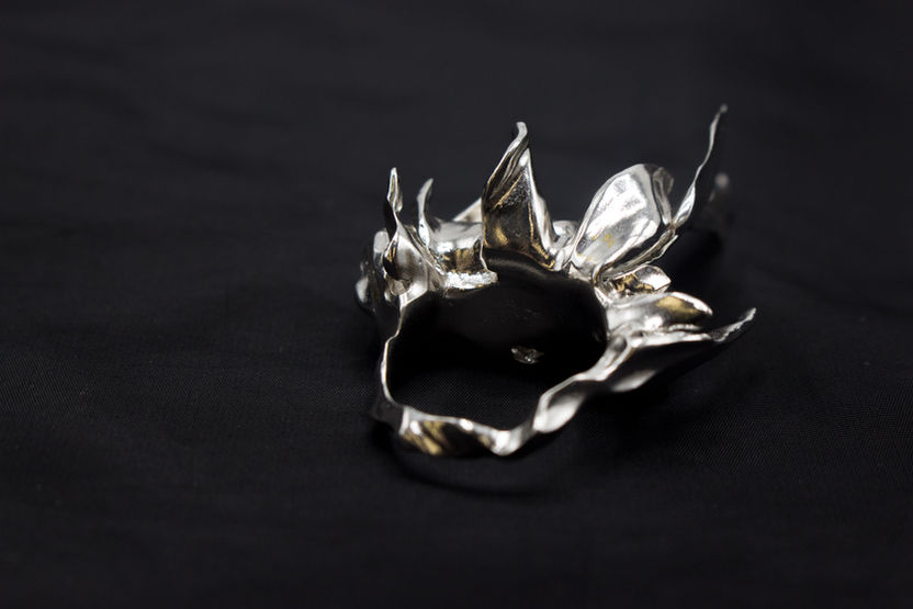 cast sterling silver and keum-boo flame ring inspired by Strange the Dreamer