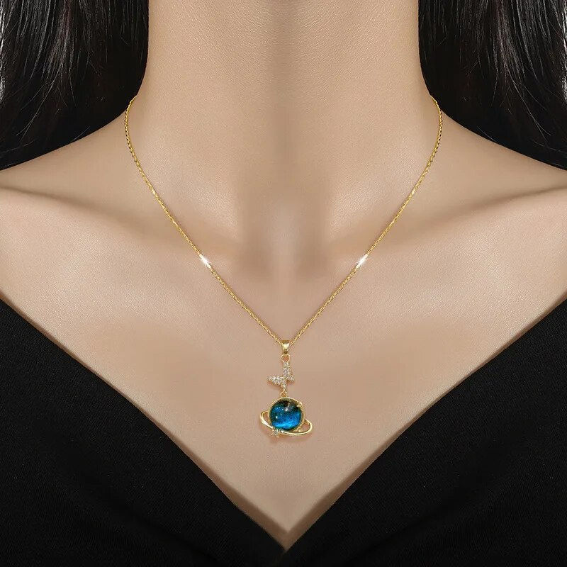 Miniaturbild: Light Luxury Titanium Steel Star Series Necklace for Women Gold Color Planet Moo