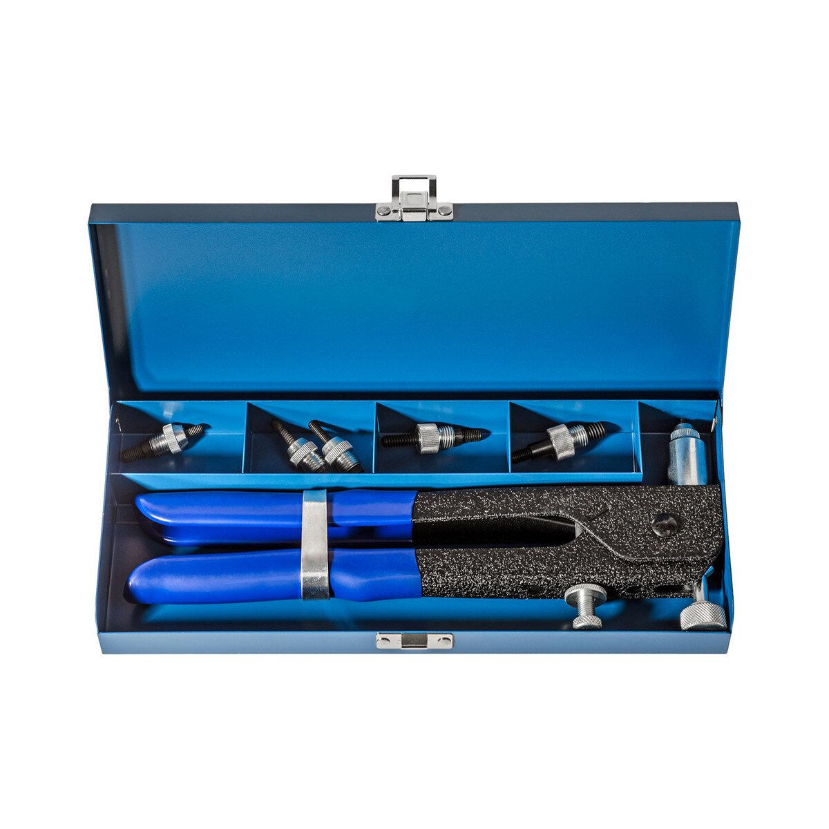 Nutsert tool kit with 6 conversion kits and metal storage case