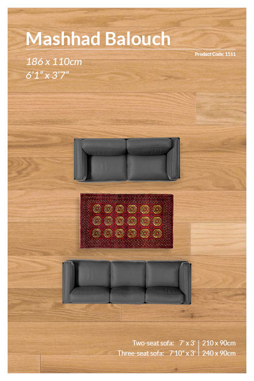 Thumbnail: Fine Persian Kurdi Quchan Rug - 186 x 110 cm - REF:1511