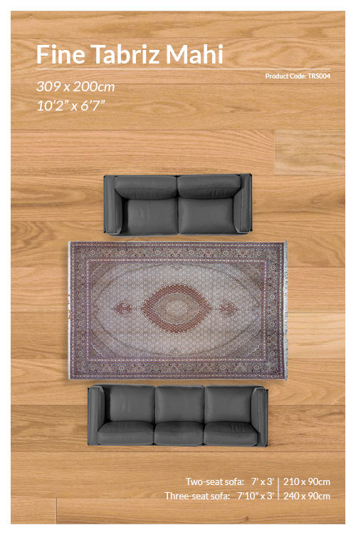 Thumbnail: Ultra Fine Persian Tabriz Mahi Design Rug - 309 x 200 cm