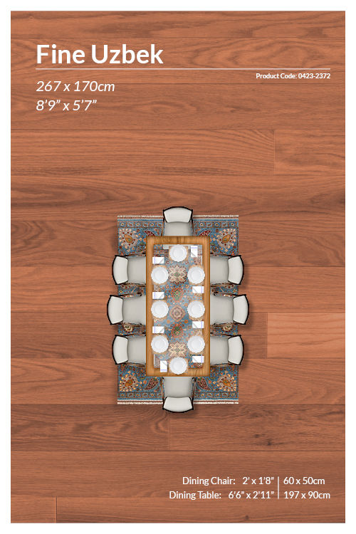 Thumbnail: Afghan Uzbek Style Rug - 267 x 170cm - with dining table and chairs REF: 0424-2372.JPG