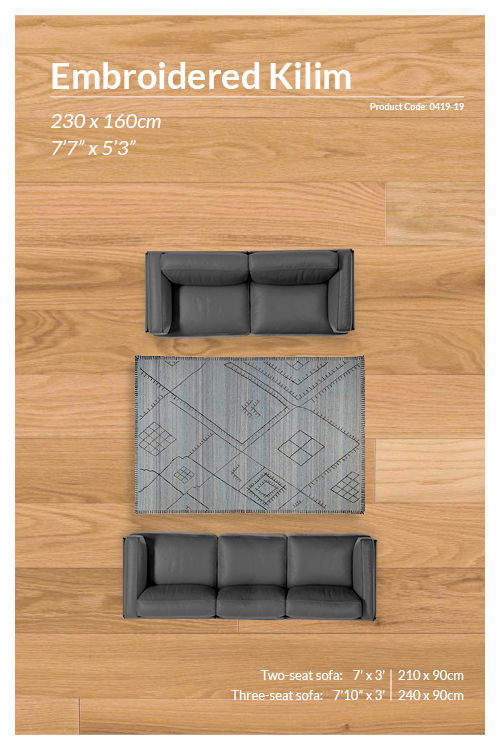 Thumbnail: Embroidered Modern Kilim Rug - 230 x 160 cm - REF:0419-19