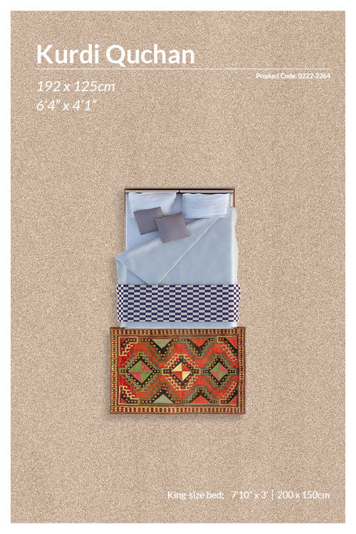 Thumbnail: Persian Kurdi Quchan Rug - 192 x 125 cm - REF:0222-2264