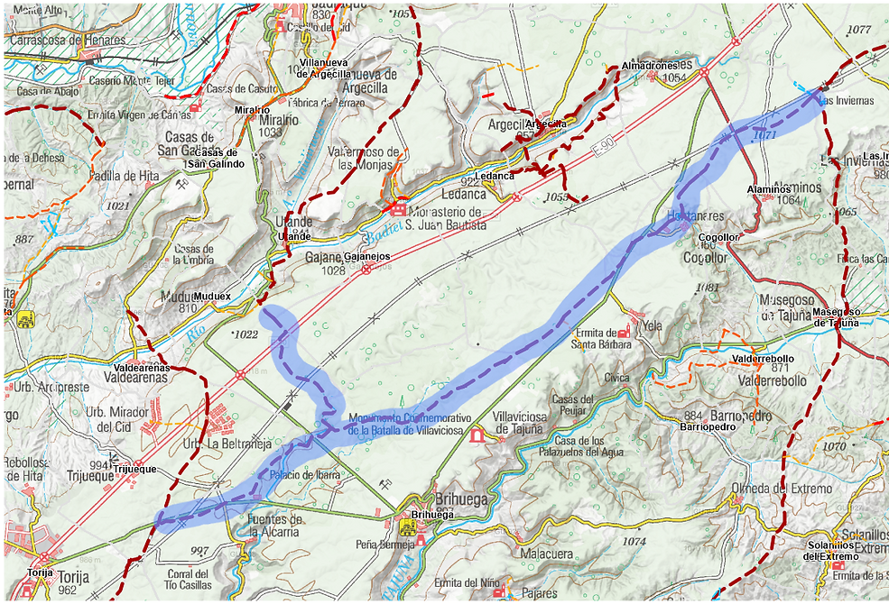 Mapa marcando la zona ocupada por la vía pecuaria