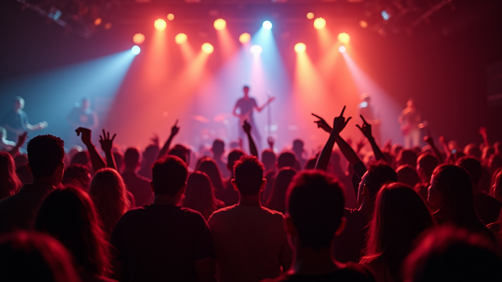 Eye-level view of a lively music event with a crowd enjoying the performance