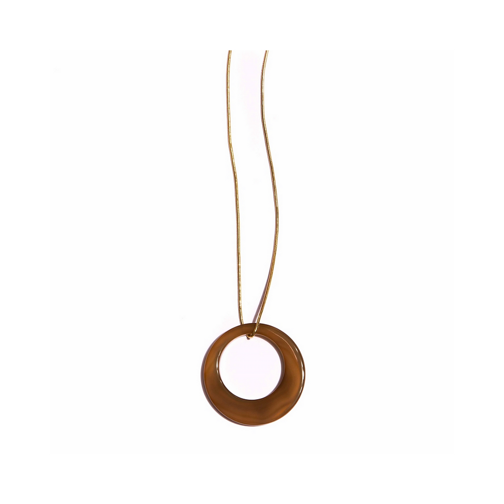 Thumbnail: Hollow Out Hoop Natural Stone Agate Necklace, handcrafted Jewelry from Brazil brown