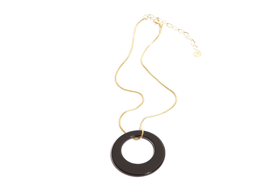 Thumbnail: Hollow Out Hoop Natural Stone Agate Necklace, handcrafted Jewelry from Brazil black