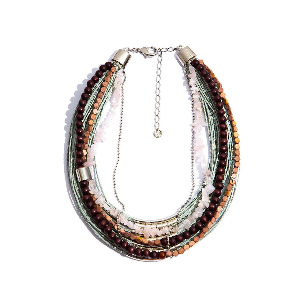 Thumbnail: Natural Fibers, Rose Quartz & Wood Necklace