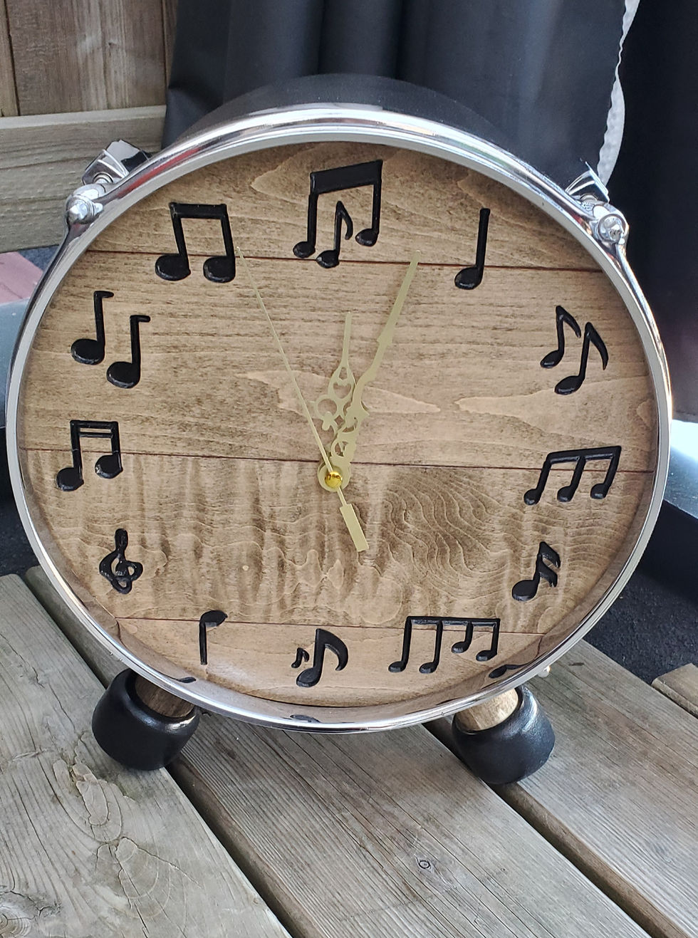 Thumbnail: 10" Tabletop Drum Clock Wood Legs