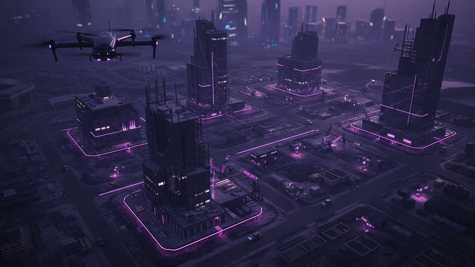 High angle view of drone flying over a large construction site