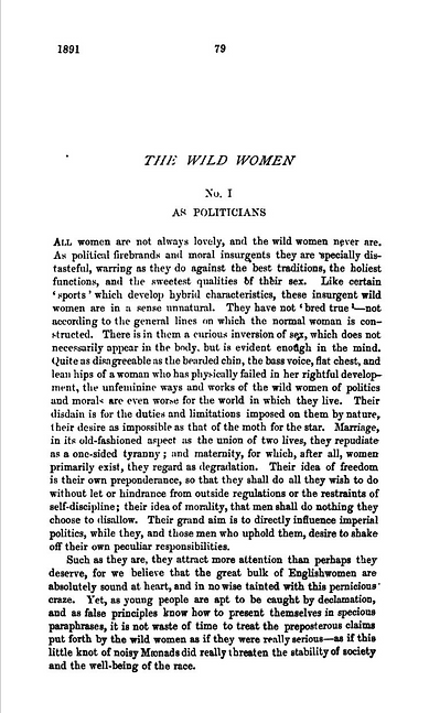 Page One of "The Wild Women As Politicians"