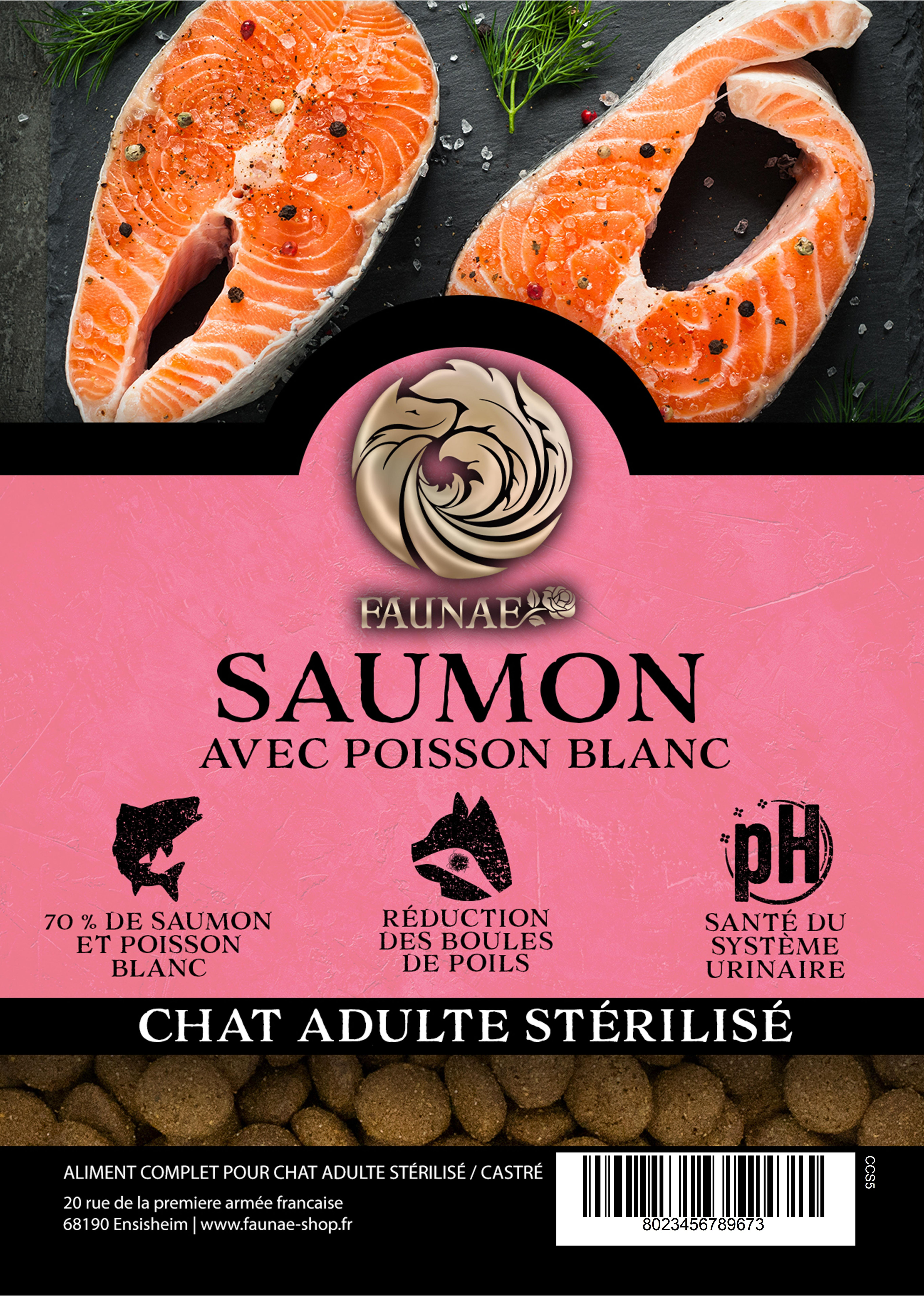 Croquettes pour chat adulte stérilisé - SAUMON AVEC POISSON BLANC