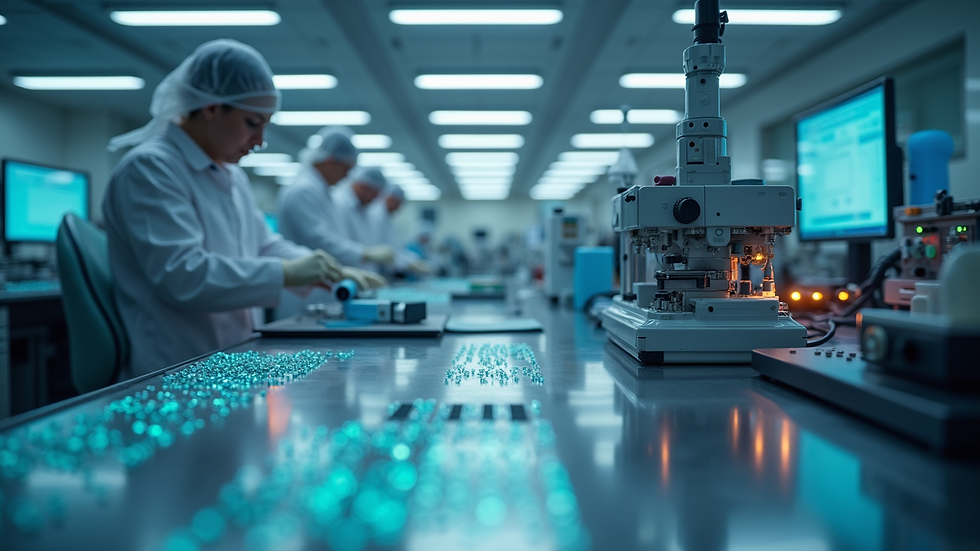 Eye-level view of a high-tech laboratory with advanced materials and electronic devices