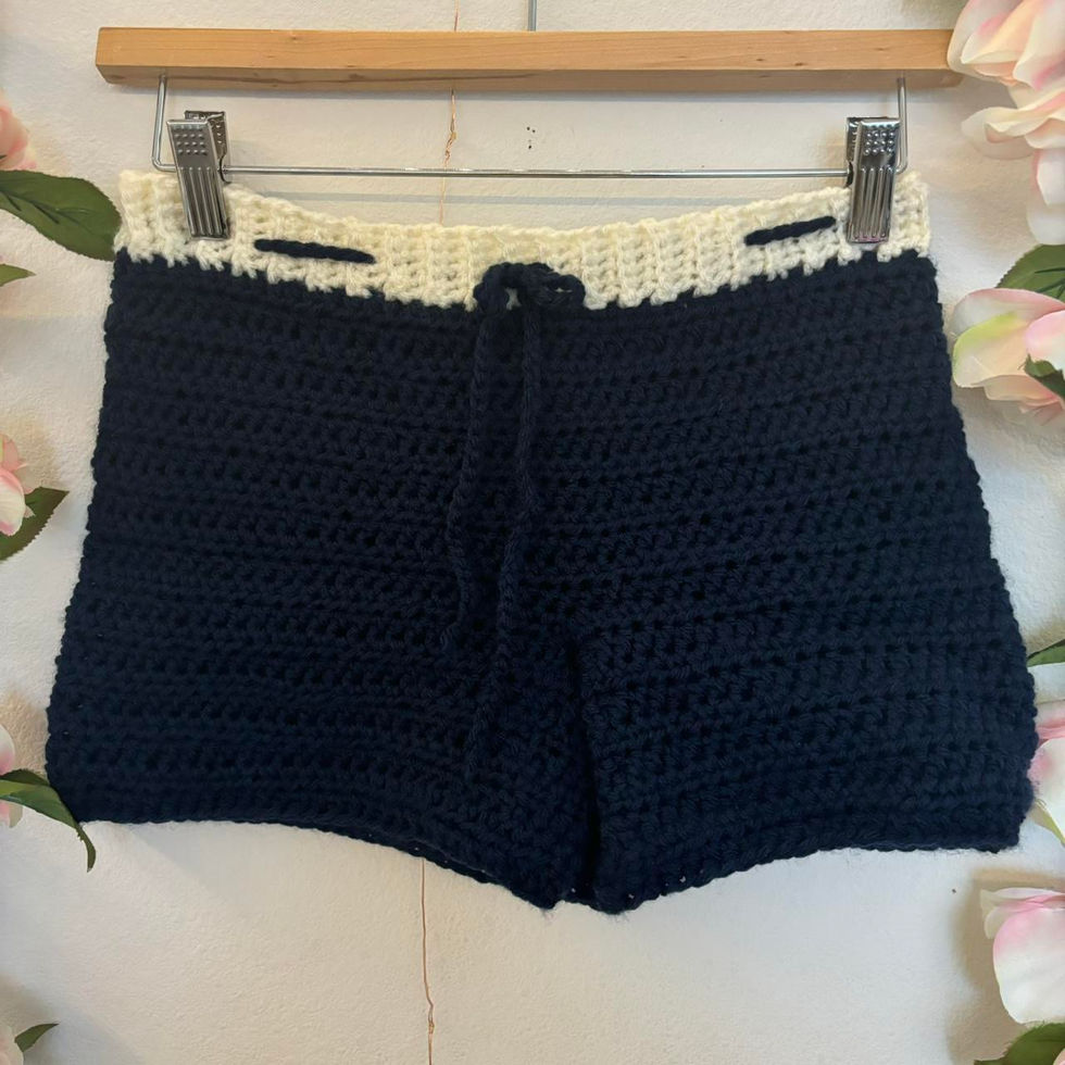navy blue crochet shorts with drawstring