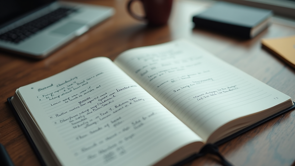 High angle view of a notebook with IT skill notes