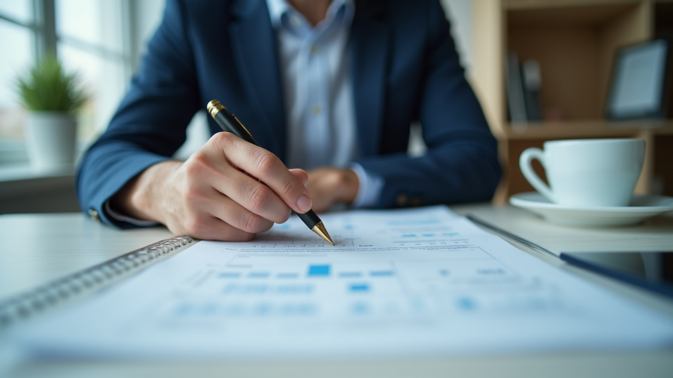 Eye-level view of a legal professional reviewing medical documents