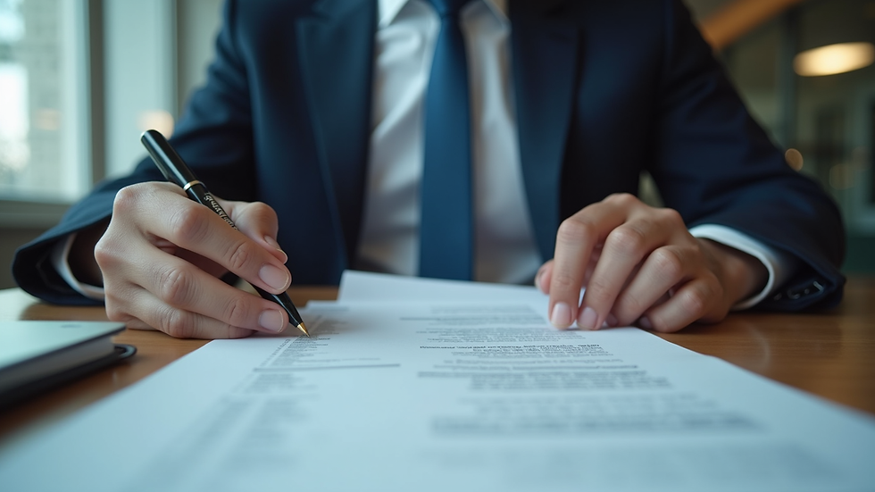 Eye-level view of a legal professional reviewing medical files