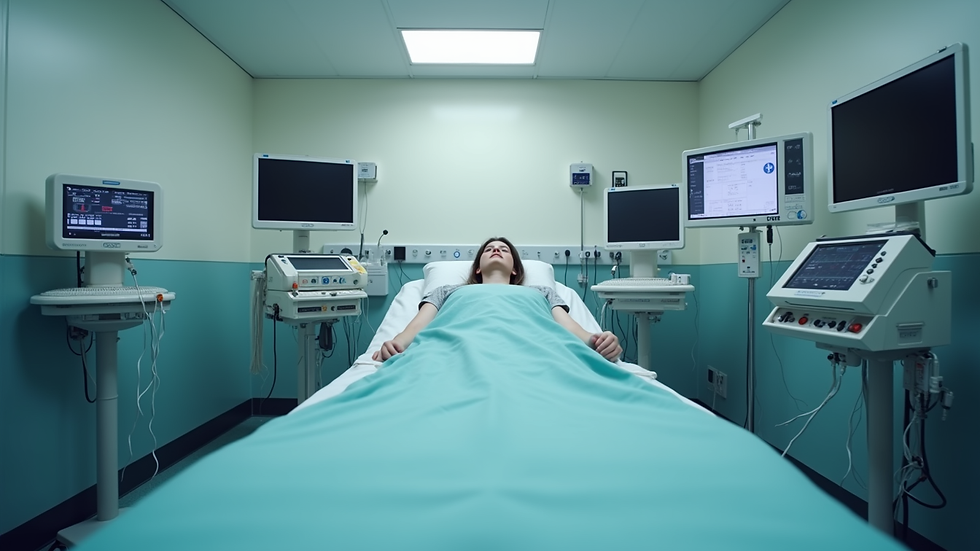Eye-level view of a hospital sedation room with monitoring devices