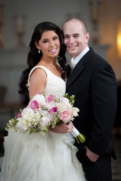 Bride with dark hair and groom