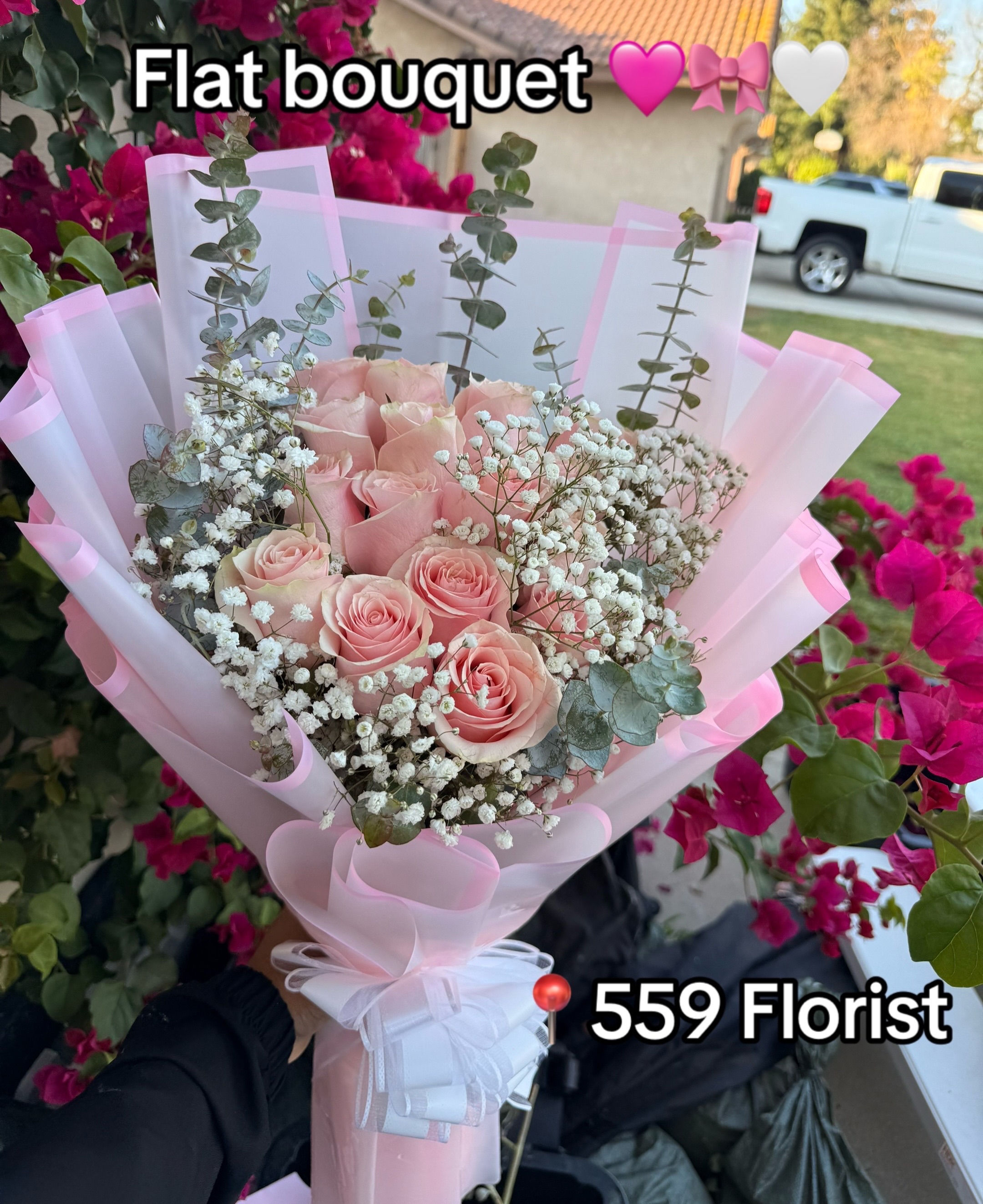 Pink flat bouquet